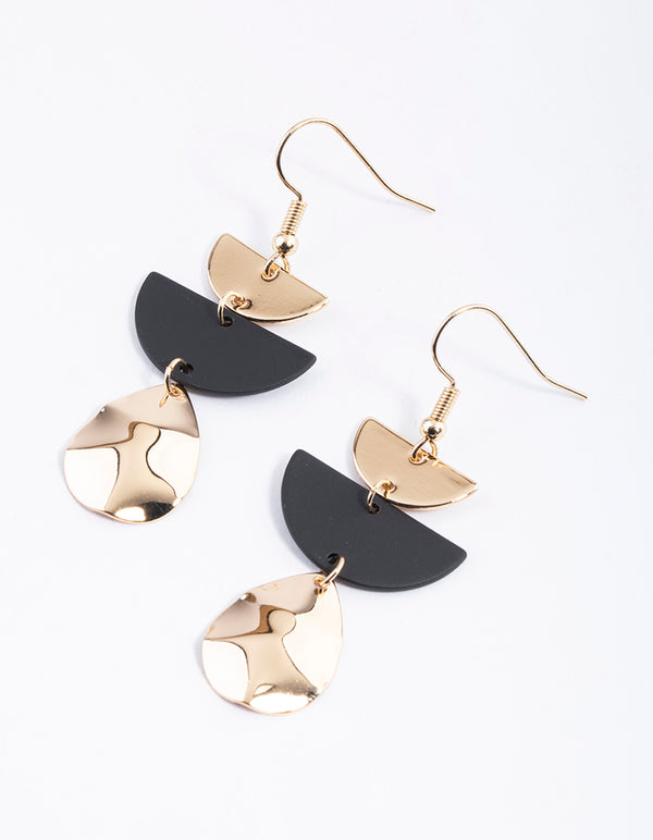 Black Semi-Circle Hammered Drop Earrings