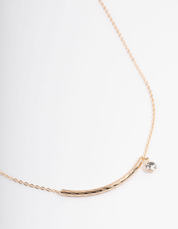 Gold Curve Bar & Diamante Necklace