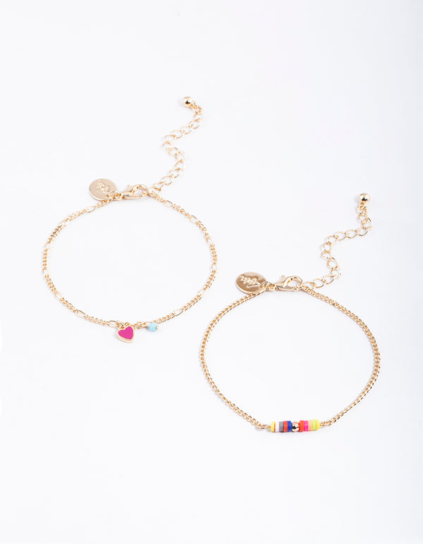 Gold Heart & Beaded Bracelet Pack