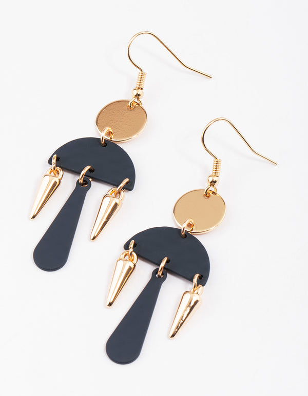 Navy Multi Geometric Pointed Drop Earrings