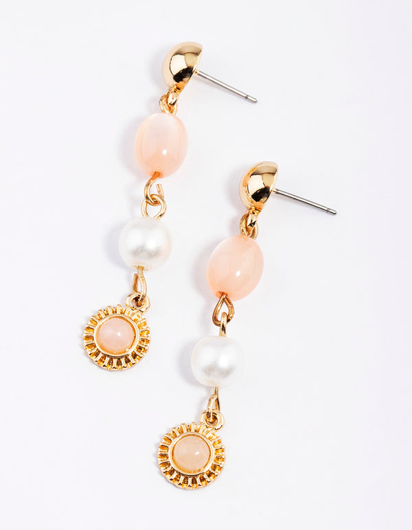 Gold Orngate Pearl & Stone Drop Earrings