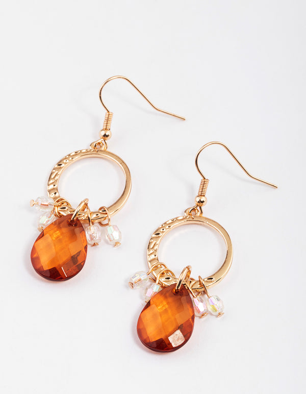 Brown Twisted Circle & Beaded Drop Earringa