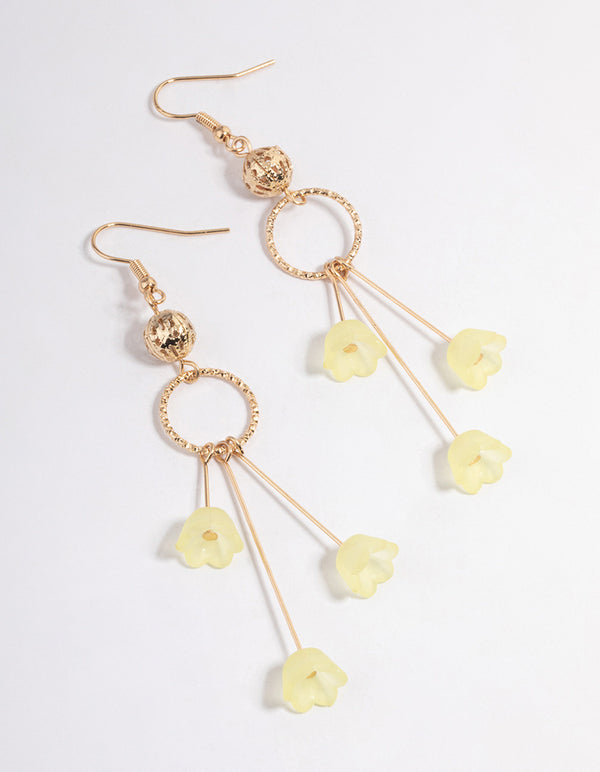 Yellow Triple Stick Flower Drop Earrings