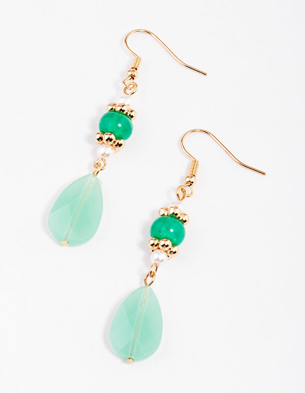 Mint Round Pearl Drop Earrings