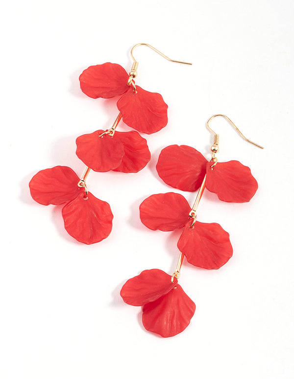 Red Petal & Stick Layer Drop Earrings