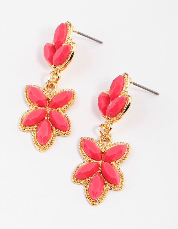 Fuchsia Marquise Floral Boho Drop Earrings