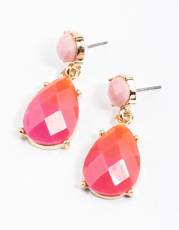 Gold Round & Pear Ombre Drop Earrings