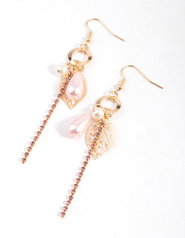 Blush Pearl Leaf & Cupchain Drop Earrings