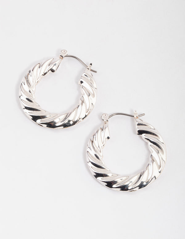 Silver Chubby Twist Hoop Earrings