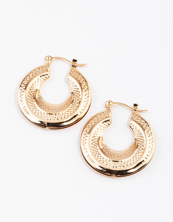 Gold Chubby Boho Track Hoop Earrings