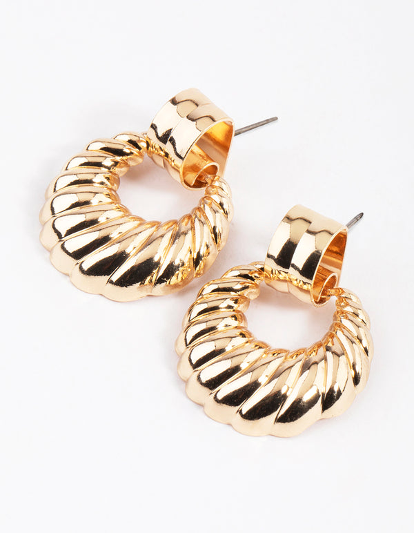 Gold Twist Door Knocker Drop Earrings