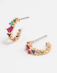 Gold Multi Rainbow Stone Hoop Earrings - link has visual effect only