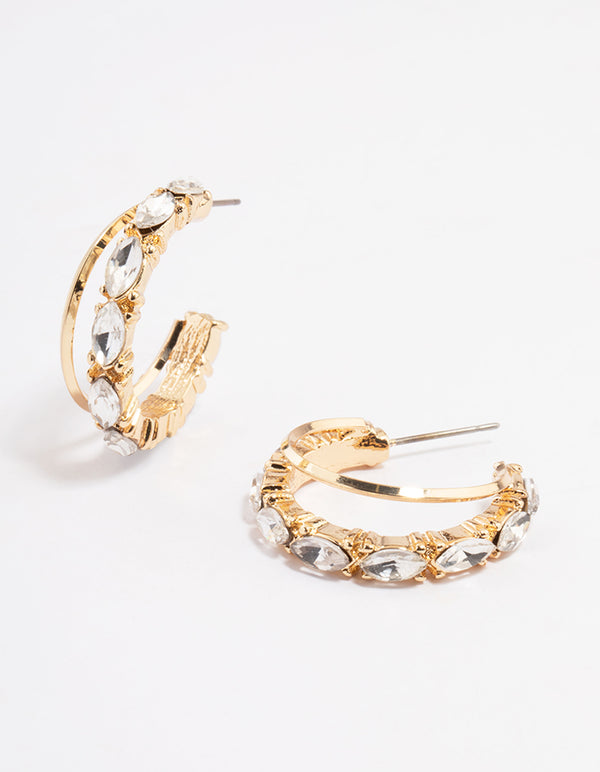 Gold Diamante Pearl Double Hoop Earrings