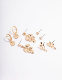 Gold Leaf Drop Diamante Earrings 4-Pack - link has visual effect only