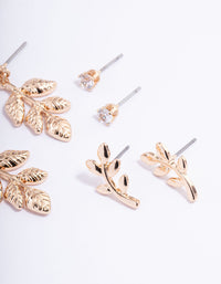 Gold Leaf Drop Diamante Earrings 4-Pack - link has visual effect only