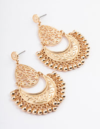 Gold Textured Detailed Earrings - link has visual effect only