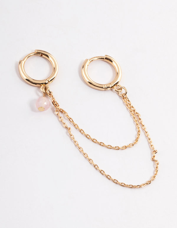 Gold Crystal Charm Chain Hoop Earrings