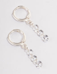 Silver Triple Floating Diamante Huggie Earrings - link has visual effect only