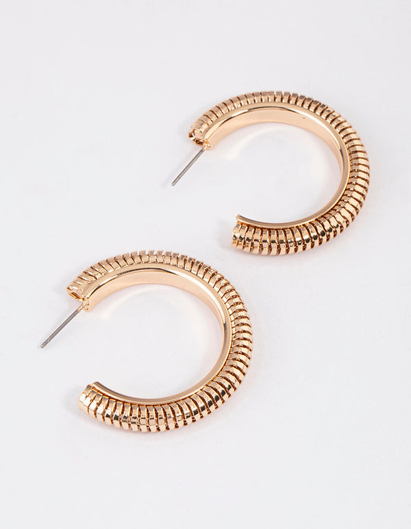 Gold Ribbed Hoop Earrings