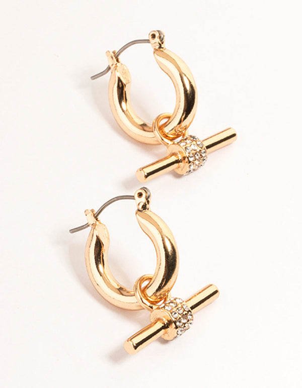 Gold Bling Toggle Hoop Earrings