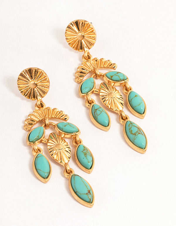 Gold Semi-Precious Chandelier Earrings