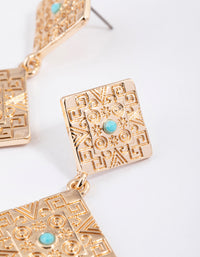 Gold Turquoise Square Drop Earrings - link has visual effect only