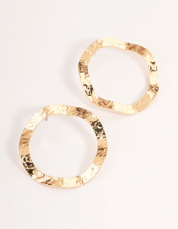 Gold Textured Circle Earrings