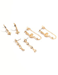 Gold Snake Cubic Zirconia Earrings Set - link has visual effect only