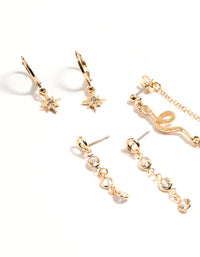 Gold Snake Cubic Zirconia Earrings Set - link has visual effect only