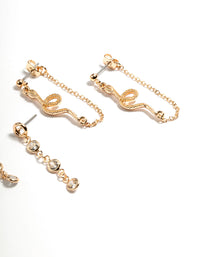 Gold Snake Cubic Zirconia Earrings Set - link has visual effect only