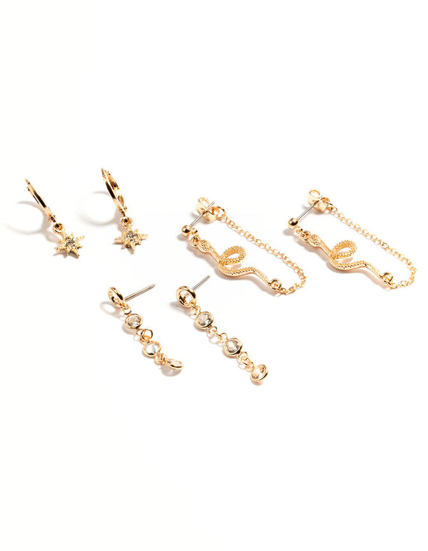 Gold Snake Cubic Zirconia Earrings Set