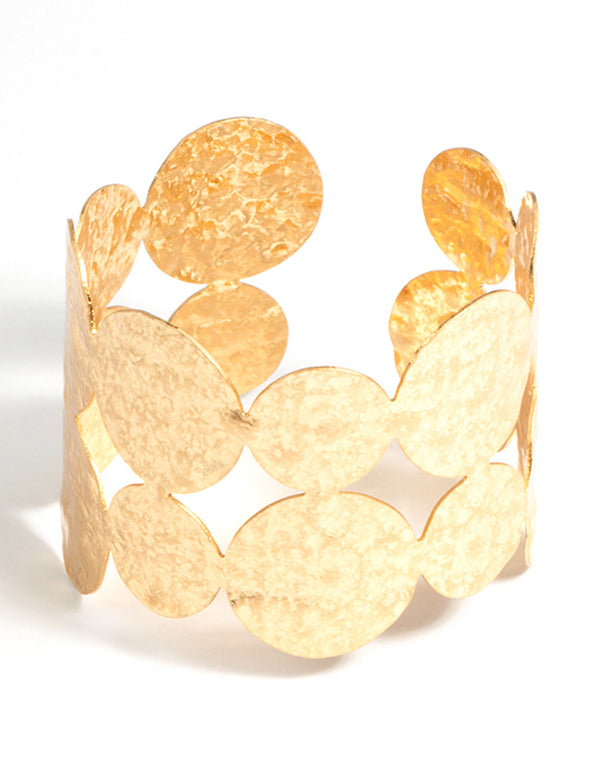 Gold Textured Disc Cuff Bracelet