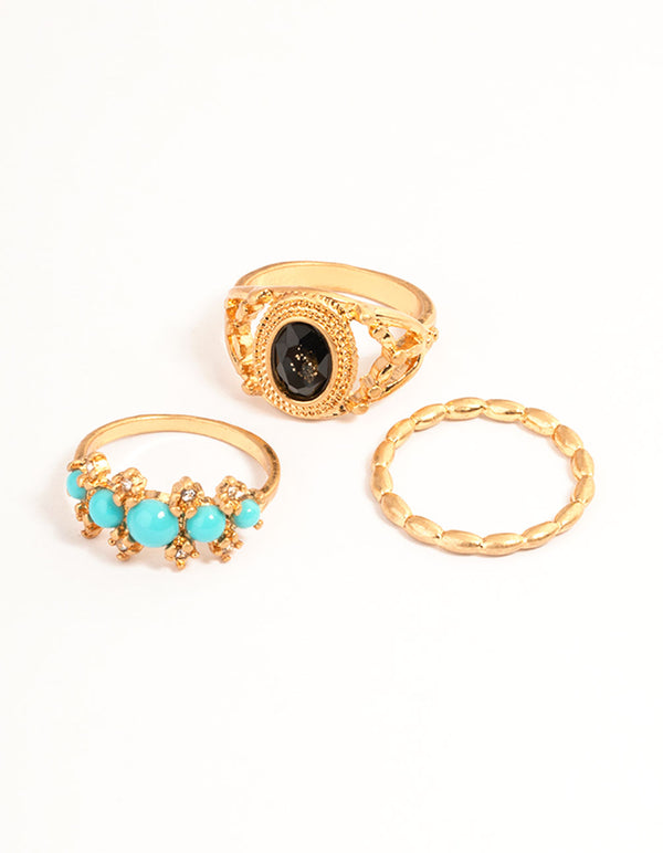 Gold Western Turquoise Ring Set