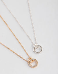 Mixed Metal Diamante Link Circle Necklace Pack - link has visual effect only