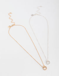 Mixed Metal Diamante Link Circle Necklace Pack - link has visual effect only