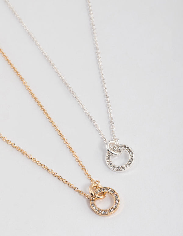 Mixed Metal Diamante Link Circle Necklace Pack