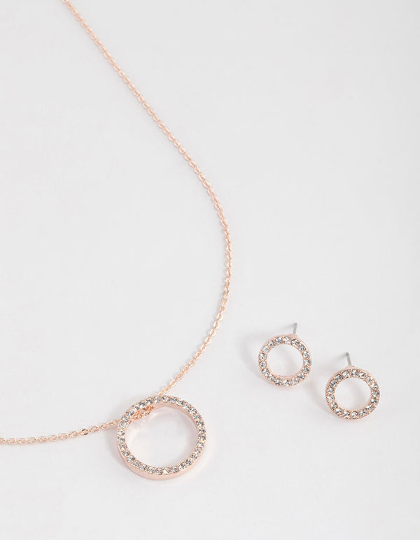 Rose Gold Diamante Open Circle Jewellery Set