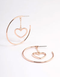 Rose Gold Heart Drop Hoop Earrings - link has visual effect only