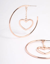 Rose Gold Heart Drop Hoop Earrings - link has visual effect only