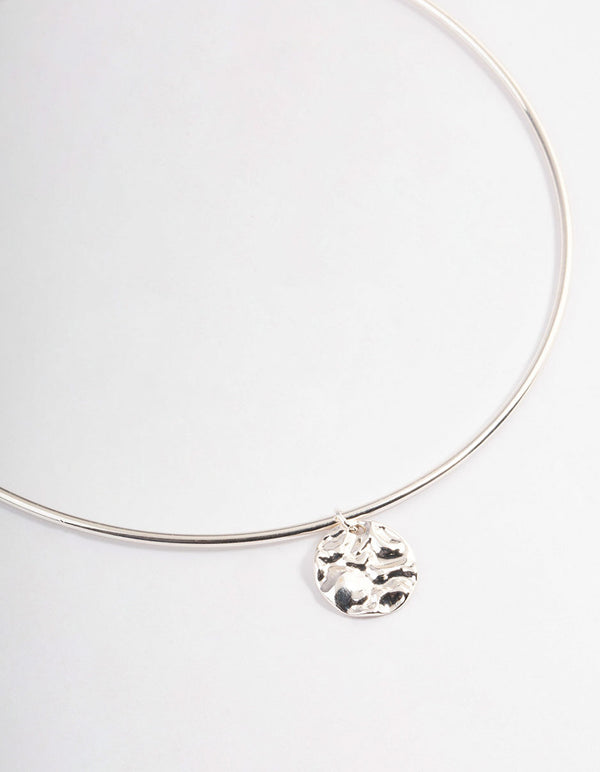 Silver Skinny Hammered Disc Choker