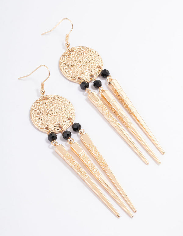 Black Texture Round Tassel Drop Earrings