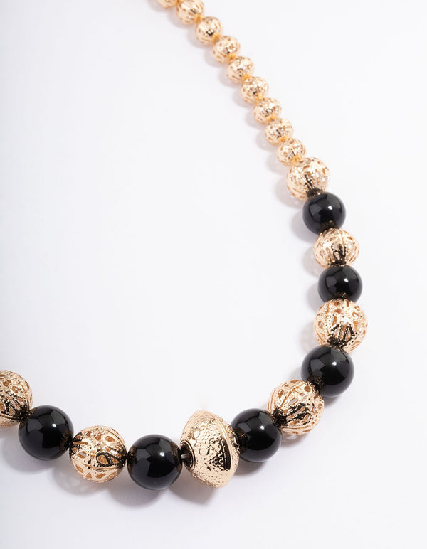 Black Rubber Ball Mixed Disc Necklace