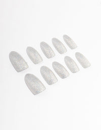 Plastic Silver Iridescent Glitter Press On Nails - link has visual effect only