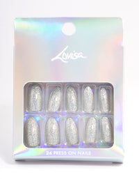 Plastic Silver Iridescent Glitter Press On Nails - link has visual effect only