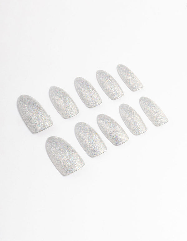 Plastic Silver Iridescent Glitter Press On Nails