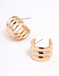 Gold Mini Three Crimp Illusion Hoop Earrings - link has visual effect only