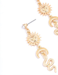 Gold Sun Moon Snake Drop Earrings - link has visual effect only