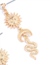 Gold Sun Moon Snake Drop Earrings - link has visual effect only