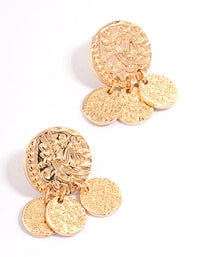 Gold Textured Disc Tassel Drop Earrings - link has visual effect only