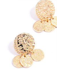 Gold Textured Disc Tassel Drop Earrings - link has visual effect only